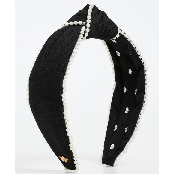 LELE SADOUGHI NWT Beaded Edge Black Jet Pearl Headband Whimsy Goth Feminine - Picture 1 of 7
